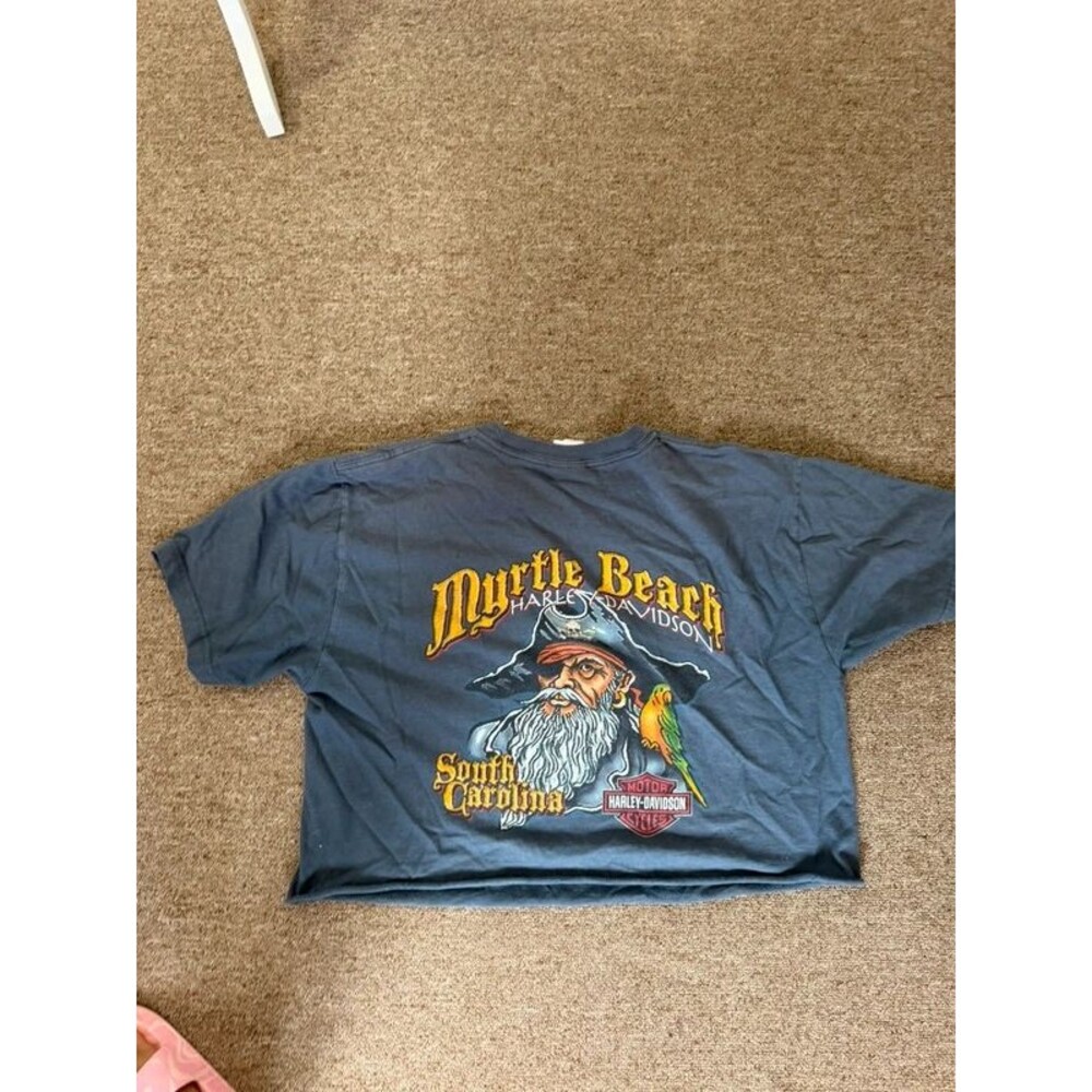 Harley-Davidson Myrtle Beach Pirate Parrot Graphic Cropped Biker T-Shirt